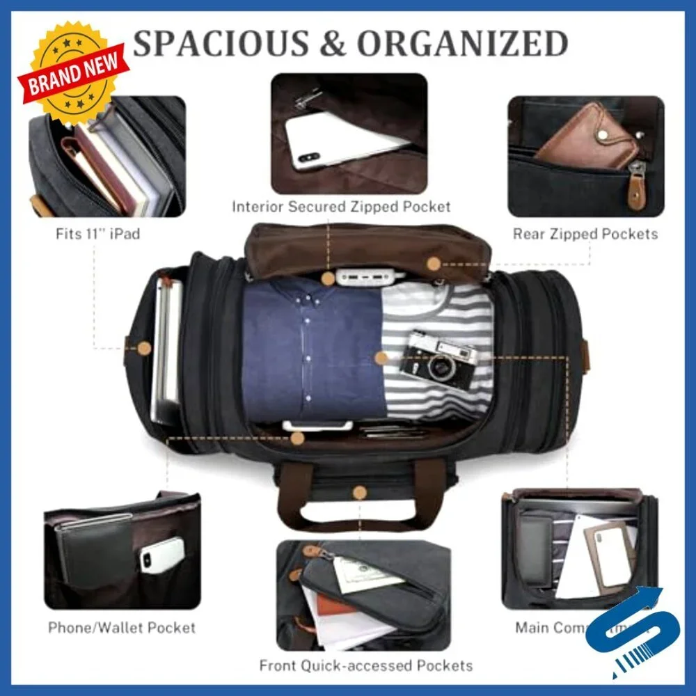 Canvas Travel Duffel Bag Expandable Weekend Overnight Carry On Luggage